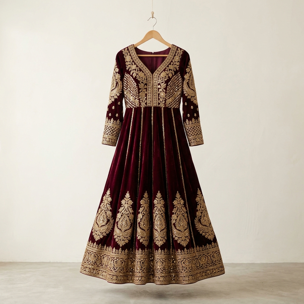 Burgundy Velvet Party Dress